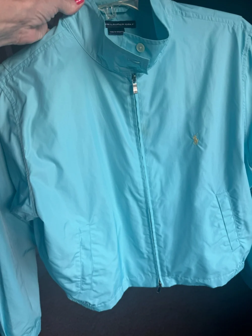 Ralph Lauren Golf Jacket women light blue/aqua full-zip mock neck button collar
